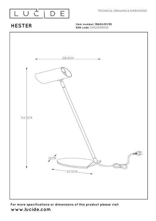 Lucide HESTER - Bureaulamp - 1xGU10 - Antraciet - technisch